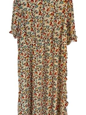 Cream Floral Midi Dress with Rust, Blue Green Floral Print